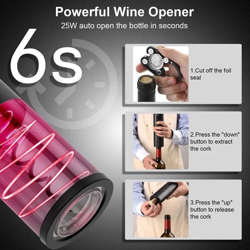 Electric Wine Opener Reusable Automatic Wine Opener Accessories For Wine Lovers Gift Home Kitchen Party Bar Wedding Oasis Select