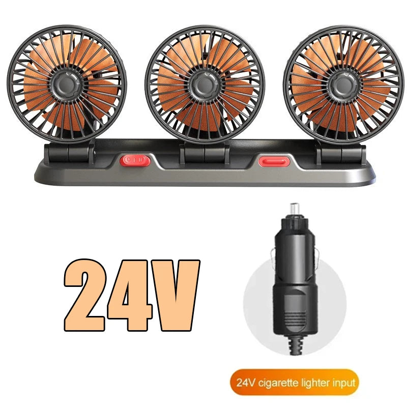 1/2/3 Head Car Fan Summer Air Fan USB/12V/24V Fan Cooler Adjustable 2 Speeds Silent Fan for Home Desk Office&Car Air Fan Oasis Select C 24V