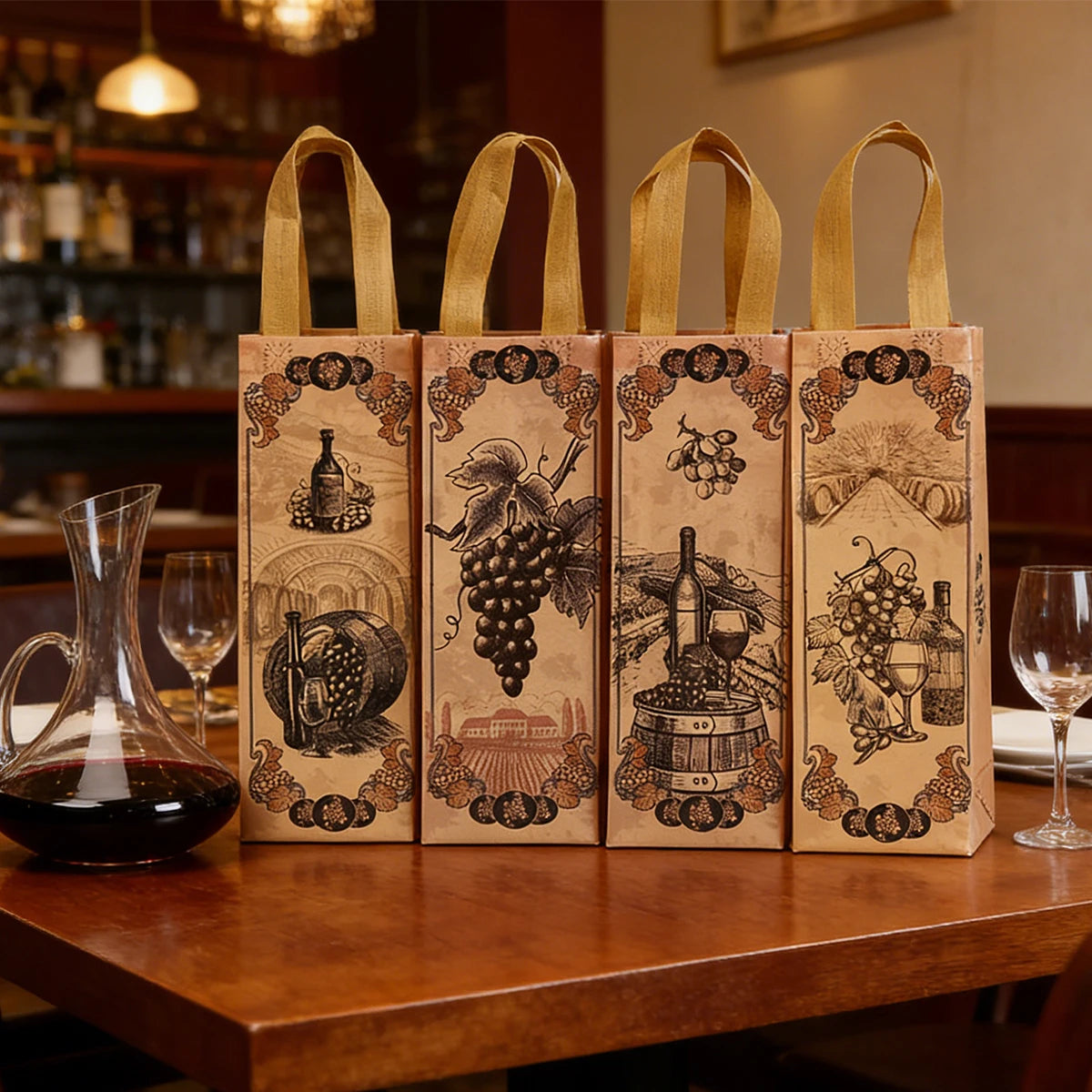 6/12/24 PCS Elegant Wine Gift Bags – Printed Non-Woven Totes with Handles for Wine Champagne Liquor Bottle Carrier for Parties Oasis Select
