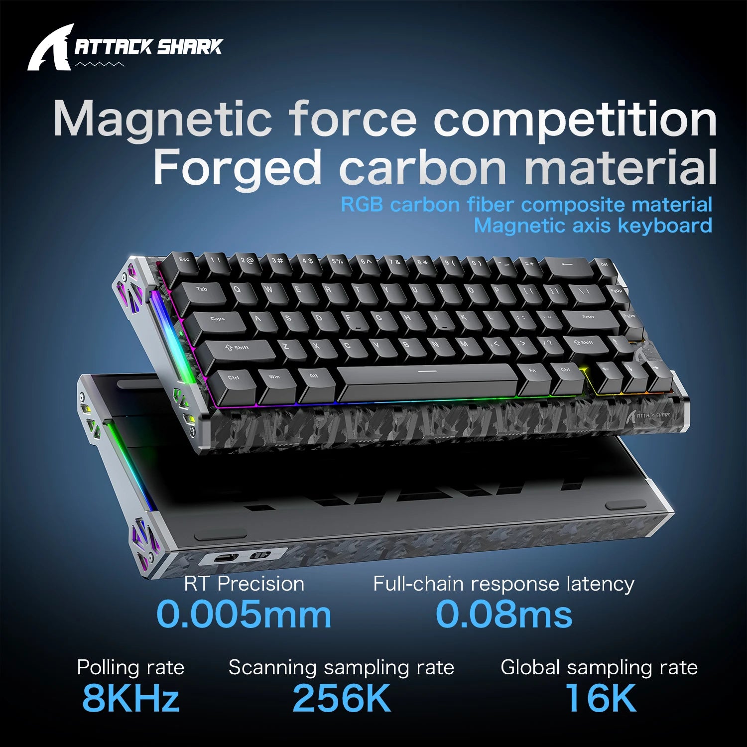 ATTACK SHARK R68HE Magnetic Switch Wired Mechanical Keyboard, 0.08ms Latency, 8000Hz, Forged Carbon Fiber, RGB Gaming Keyboard Oasis Select