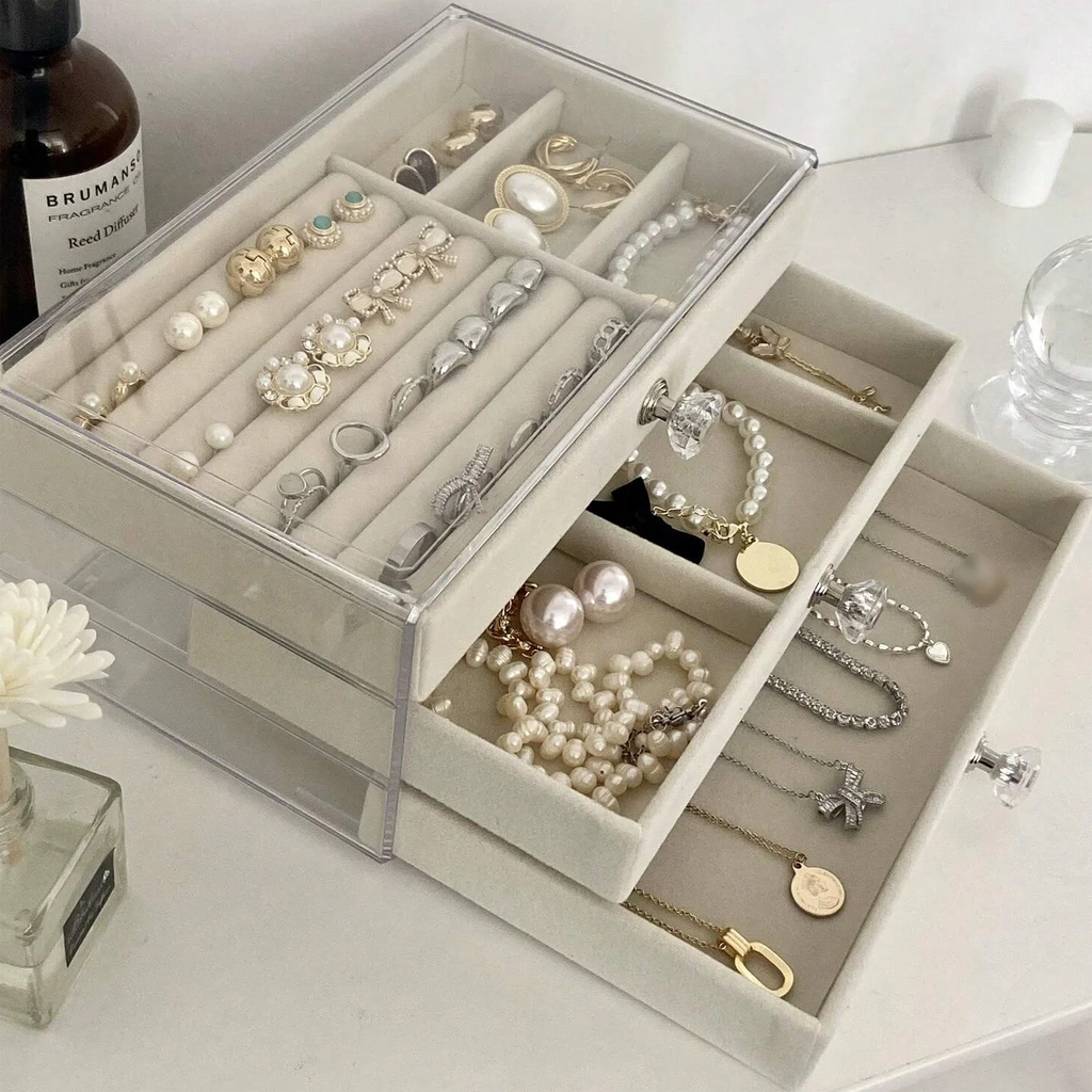 3 Layer Jewelry Organizer Boxes,with Organizer Drawer, Velvet Earring Organizer, Holder Boxes for Stud Earrings, Rings Oasis Select