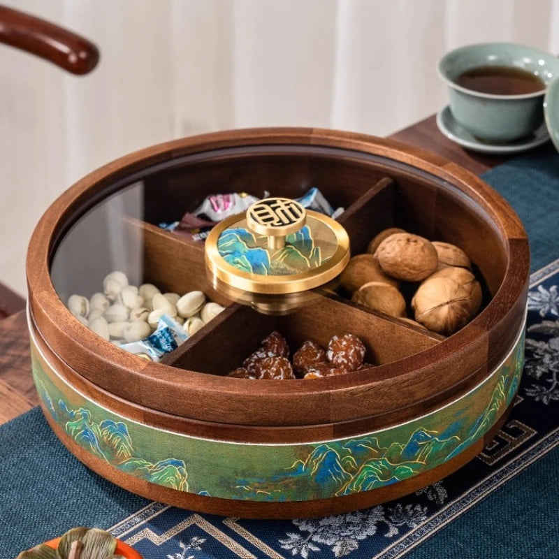 Solid Wood Grid Dried Fruit Box Chinese Style Household Living Room Light Luxury High-end Snack Melon Seed Storage Box Oasis Select