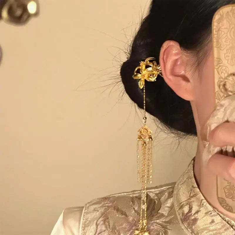 Vintage Pearl Tassel Hair Clip – Enamel Flower Hanfu Hair Pin Decorative Hair Pin Oasis Select A4
