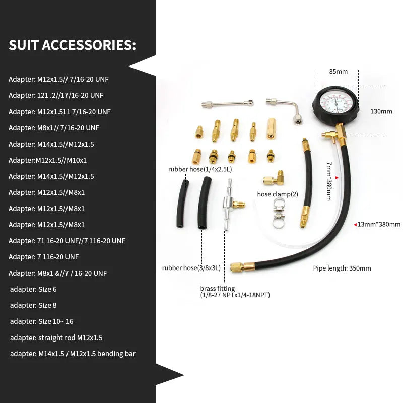 20Pcs Professional Vehicle Fuel Injection Pressure Gauge Meter Manometer Engine oil pressure tester gauge diagnostic test kit Oasis Select