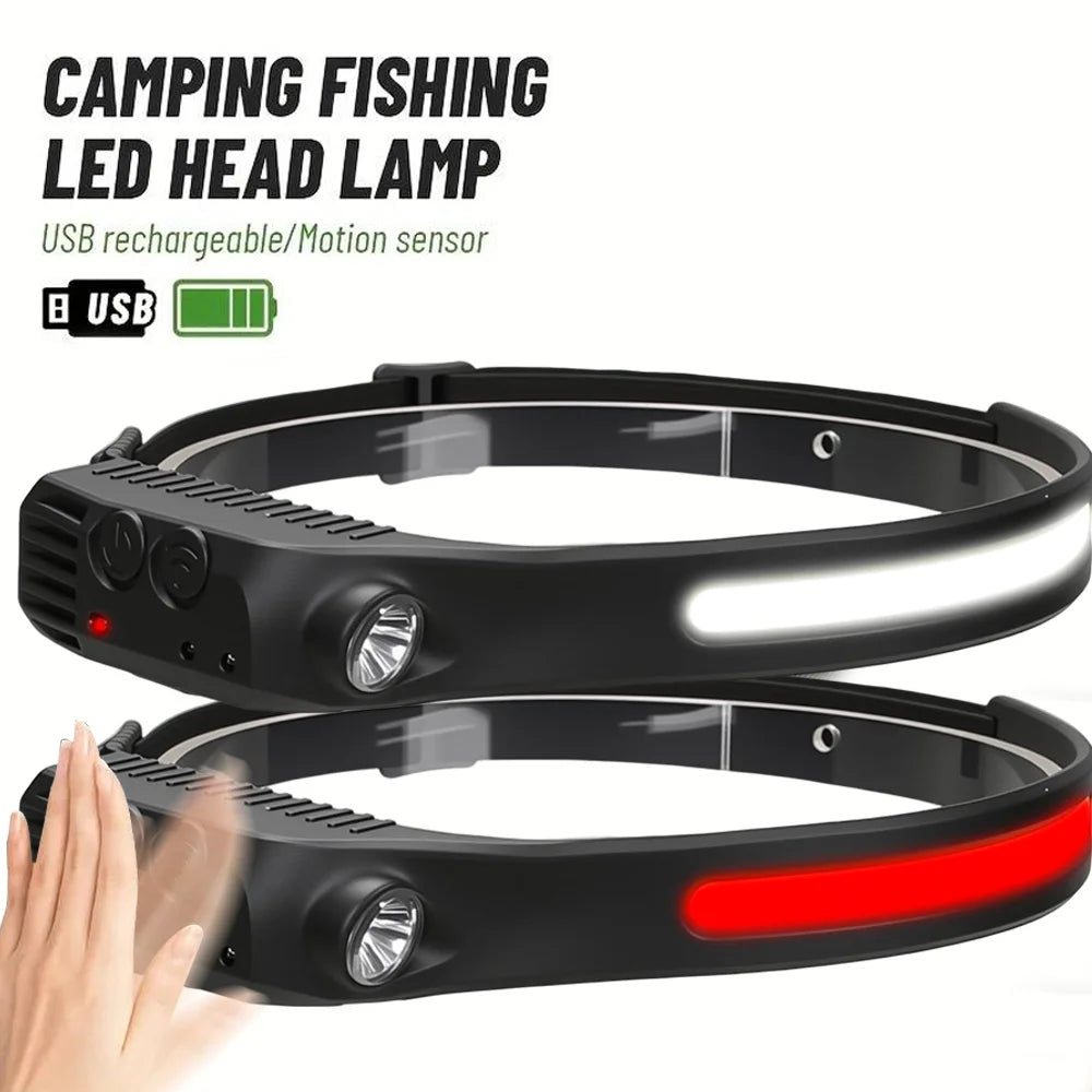 Rechargeable COB LED Induction Headlamp with Built-in Battery 10Mode Sensor Head Flashlight Outdoor Camping Fishing Head Lantern Oasis Select