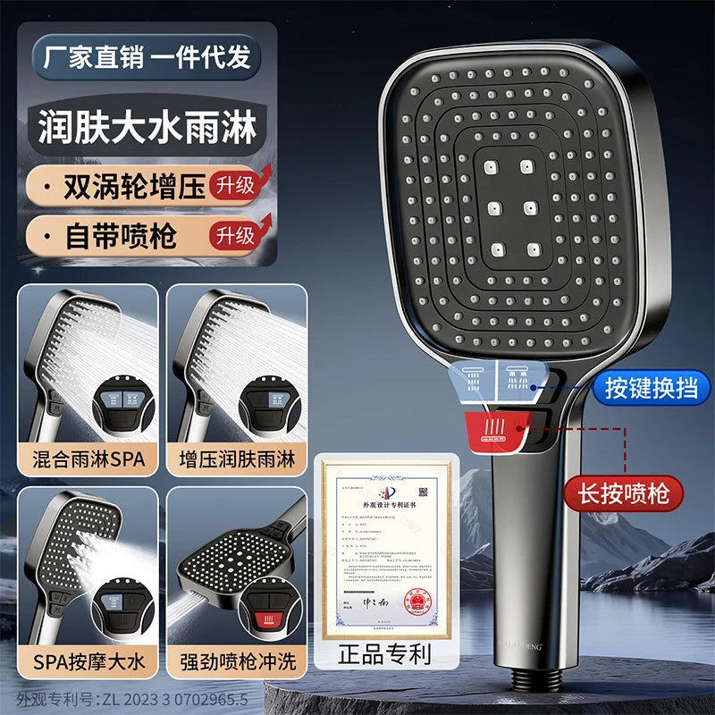 12cm Large Panel Shower Head with Filter Bathroom High Pressure Water Saving Rainfall Showerhead Square Multifunctional Nozzle Oasis Select Grey Shower