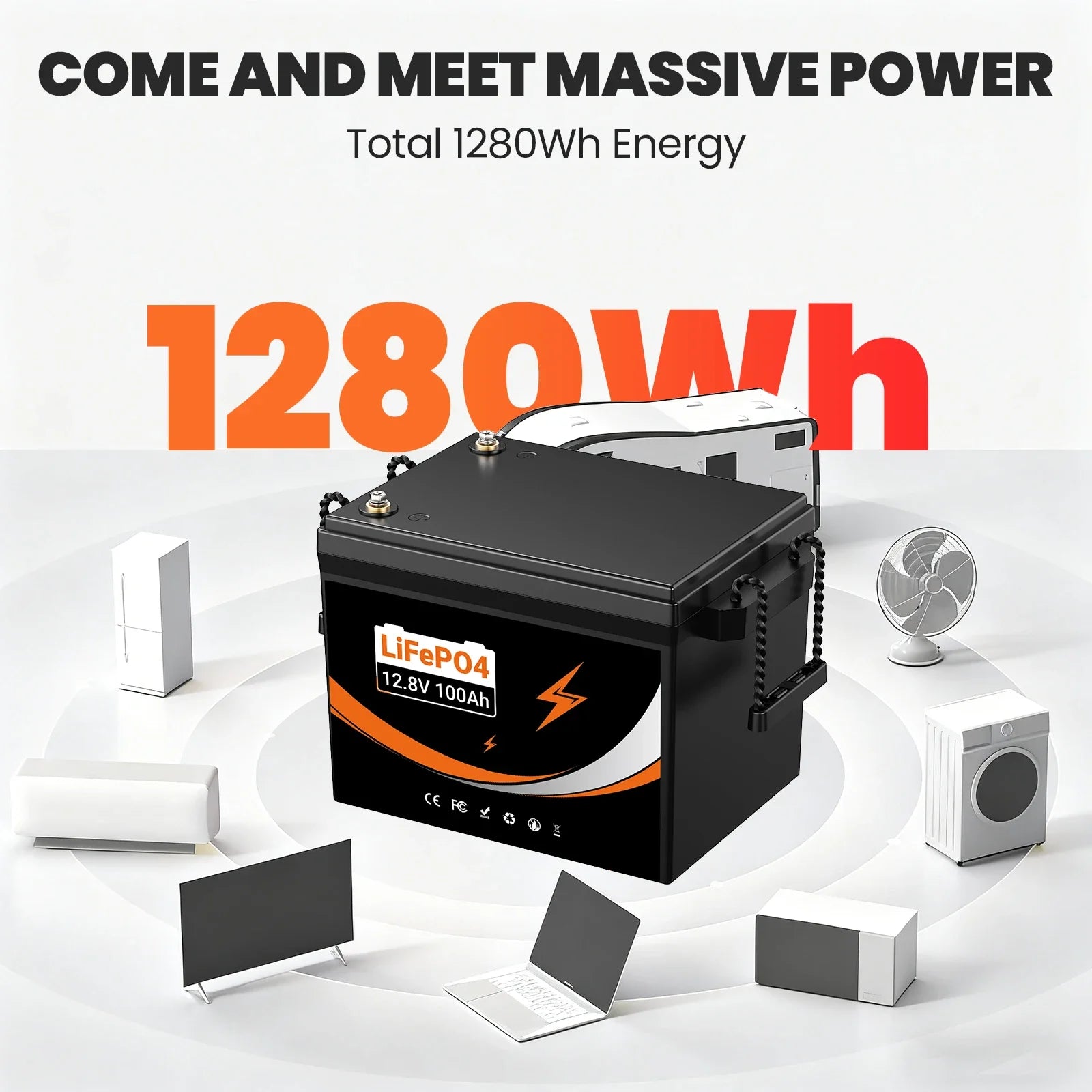 12V 100Ah Lithium Iron Phosphate Battery - 2000-7000 Cycles, Built-in BMS for RV, Solar, Boat, Trolling Motor, UPS Oasis Select