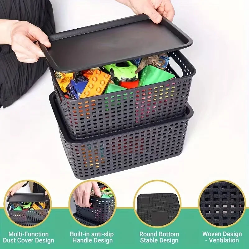 6 Stackable Storage Boxes with Lids, Space saving Storage Rack Container, Suitable for Home Office, Bedroom Perfect for Home Use Oasis Select