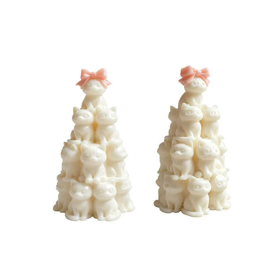 3D Stacked Cats Tower Silicone Mold Cute Bow Cat Shape Mold for DIY Candle Plaster Home Decoration Crafts Oasis Select