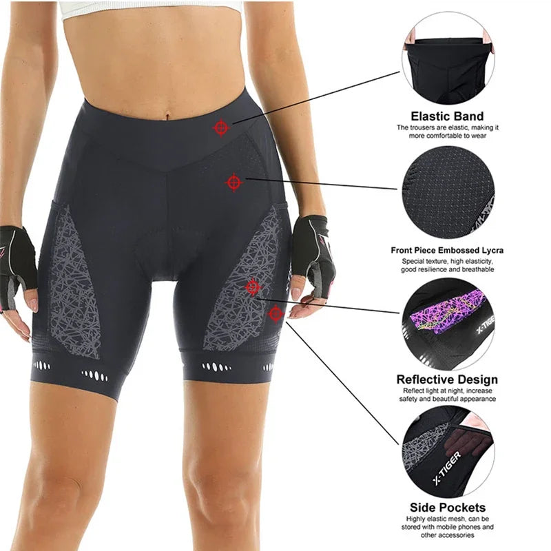 X-TIGER Women's Cycling Shorts Competitive Sponge Pad MTB Mountain Road Bicycle Shorts with Side Bags Summer Cycling Bib Shorts Oasis Select