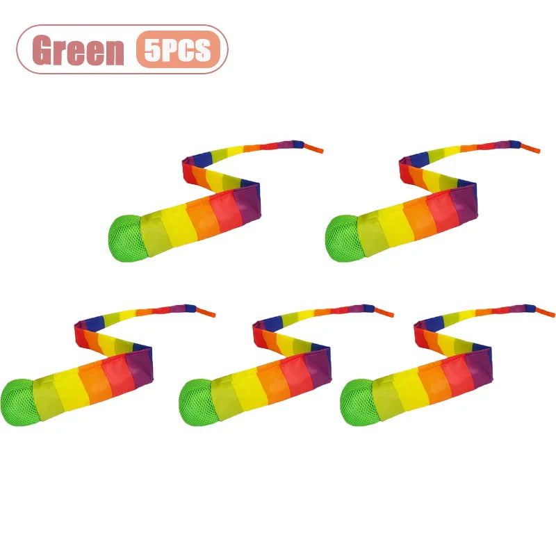 1-20PCS Rainbow Ball with Soft Tail Outdoor Indoor Throwing Catching Play Toy Sensory Integration Coordination Training Sports Oasis Select Green-5PCS