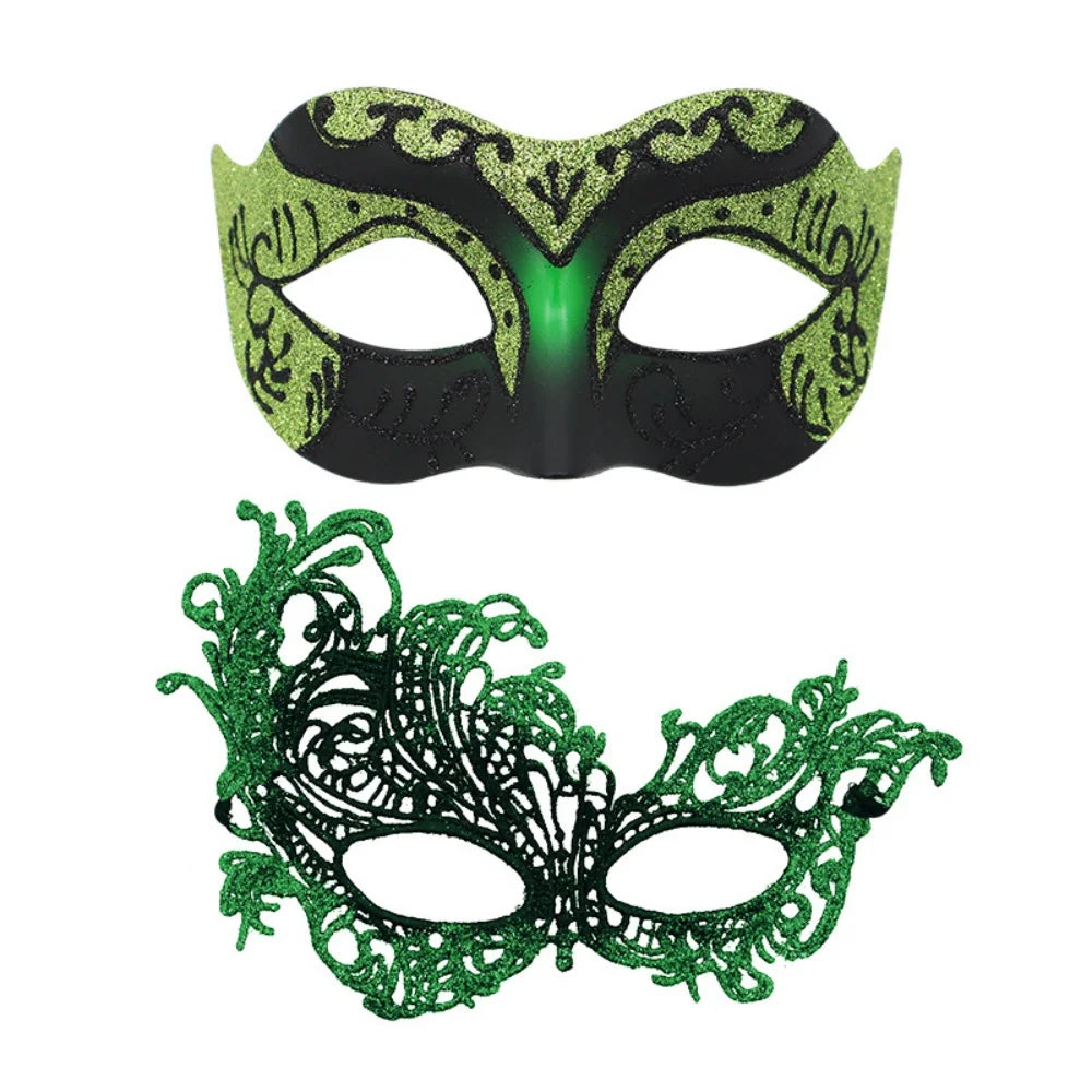 2PCS/set Couple Masks Lace Women Mask Men Painted Half Face Mask Eye Mask Set Party Masquerade Wedding Decoration Costume Prom Oasis Select Green 1