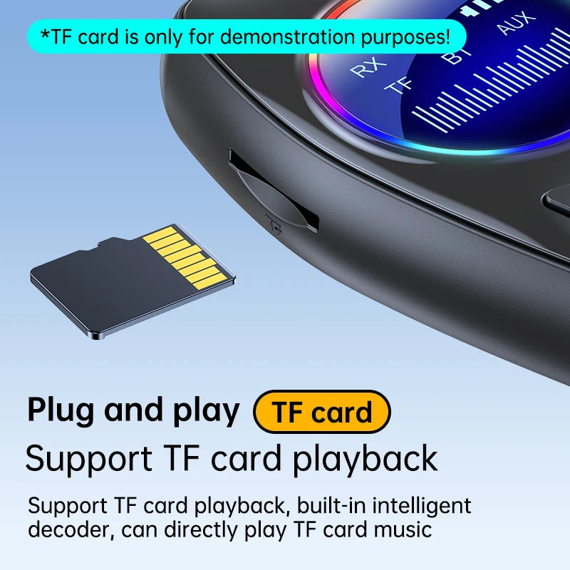 RGB Bluetooth 5.4 Audio Transmitter Receiver LED Display Hifi Music Wireless Adapter With Mic 3.5MM AUX TF Card Play For TV Car Oasis Select