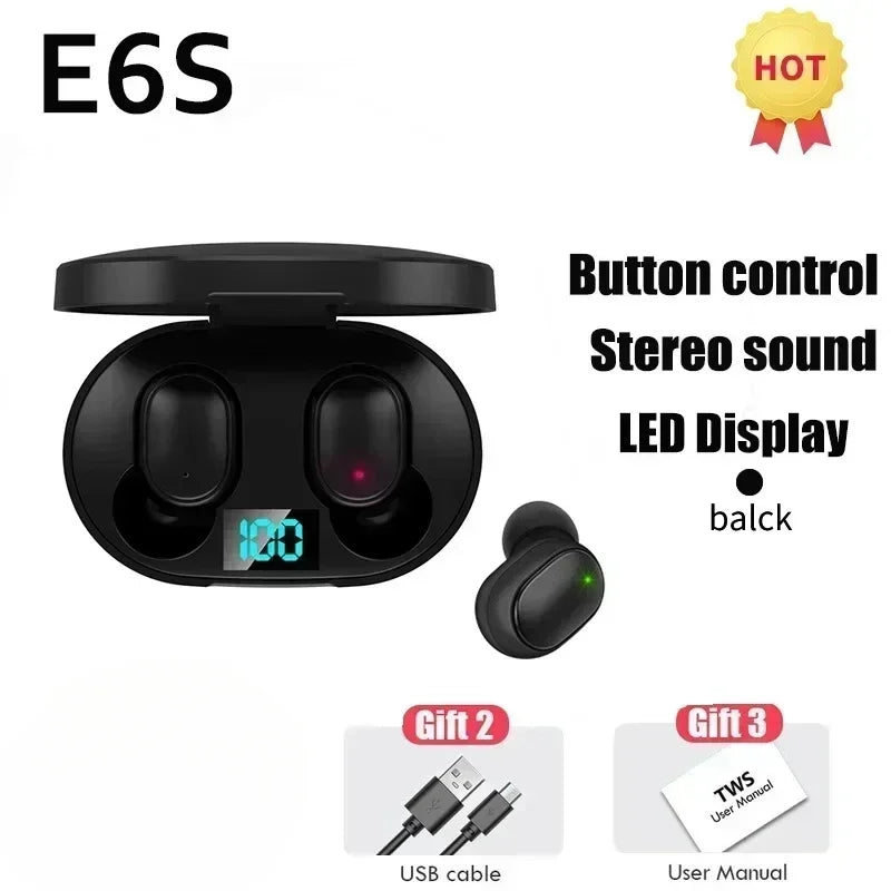 E6S Wireless Bluetooth Earphones TWS Bluetooth Headset Wireless Earbuds Noise Cancelling Earphones with Microphone Headphones Oasis Select Black Earbuds