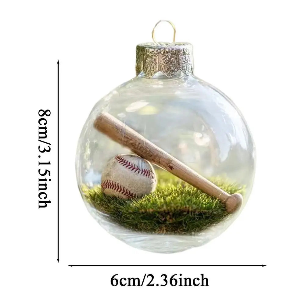 Sports Theme Christmas Ornament Ball Miniature Football Basketball Game Scene Inside Ball Hanging Decor for Tree Mantel Garland Oasis Select baseball
