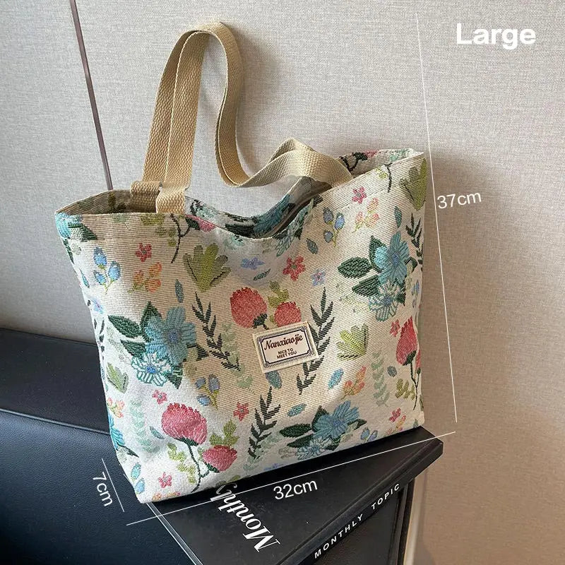 Fashion Flower Floral Printing Single Shoulder Bag Reusable Large Capacity Messenger Bags Simple Versatile Tote Bags Oasis Select M-01
