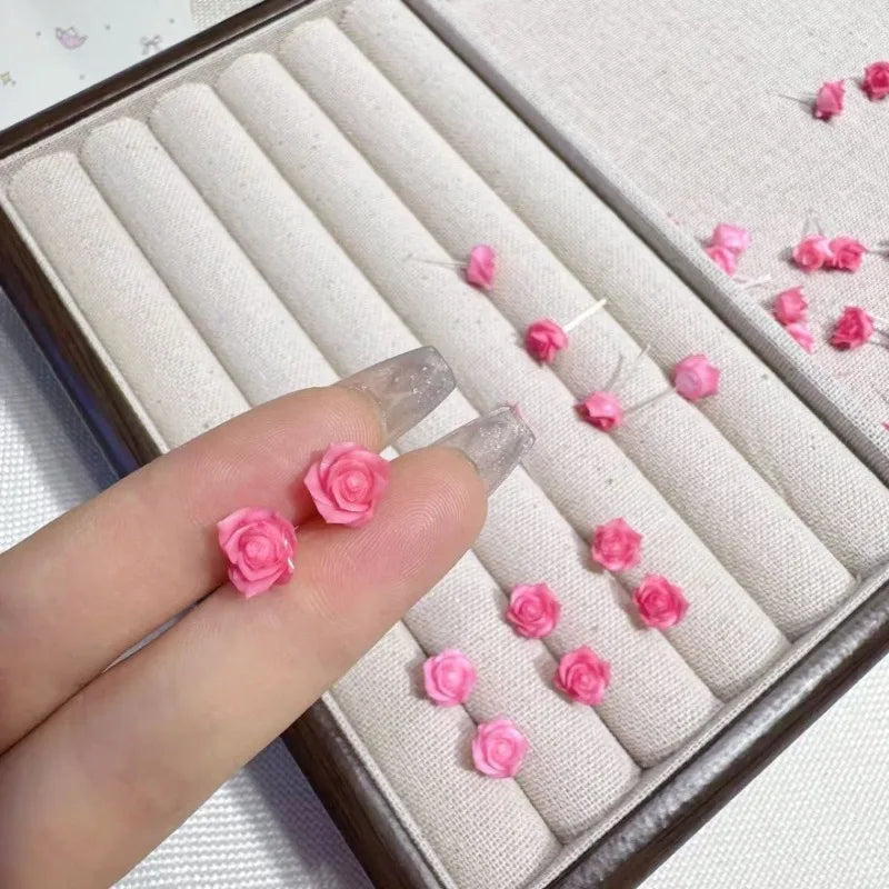 Pink Rose Flower Stud Earrings Cute Floral Jewelry for Daily Wear and Romantic Gift Ladies Exquisite and Sophisticated Sense Oasis Select