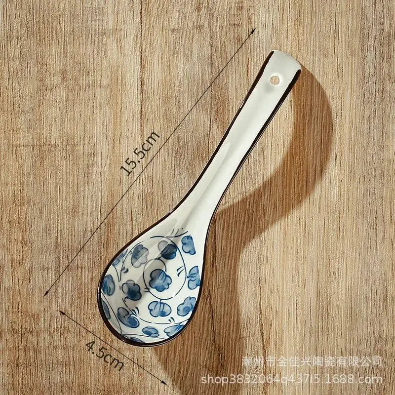 Japanese Blue And White Ceramic Spoon Extended Length For Drinking Soup Kitchen Cooking Utensil Oasis Select 4