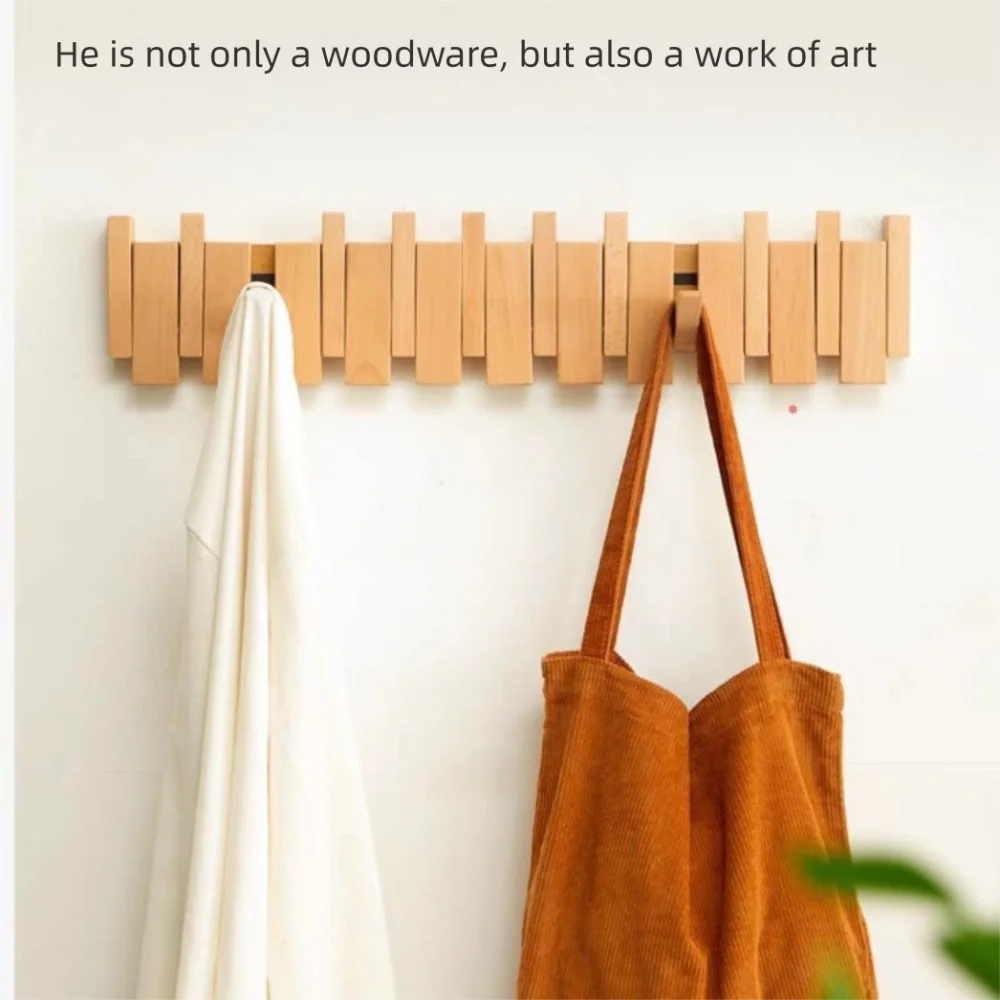 New Wall Mounted Wood Coat Racks with 8 Hooks Piano Key Shaped Entry Door Porch Hanging Hook Art Hats Organizer Keys Oasis Select