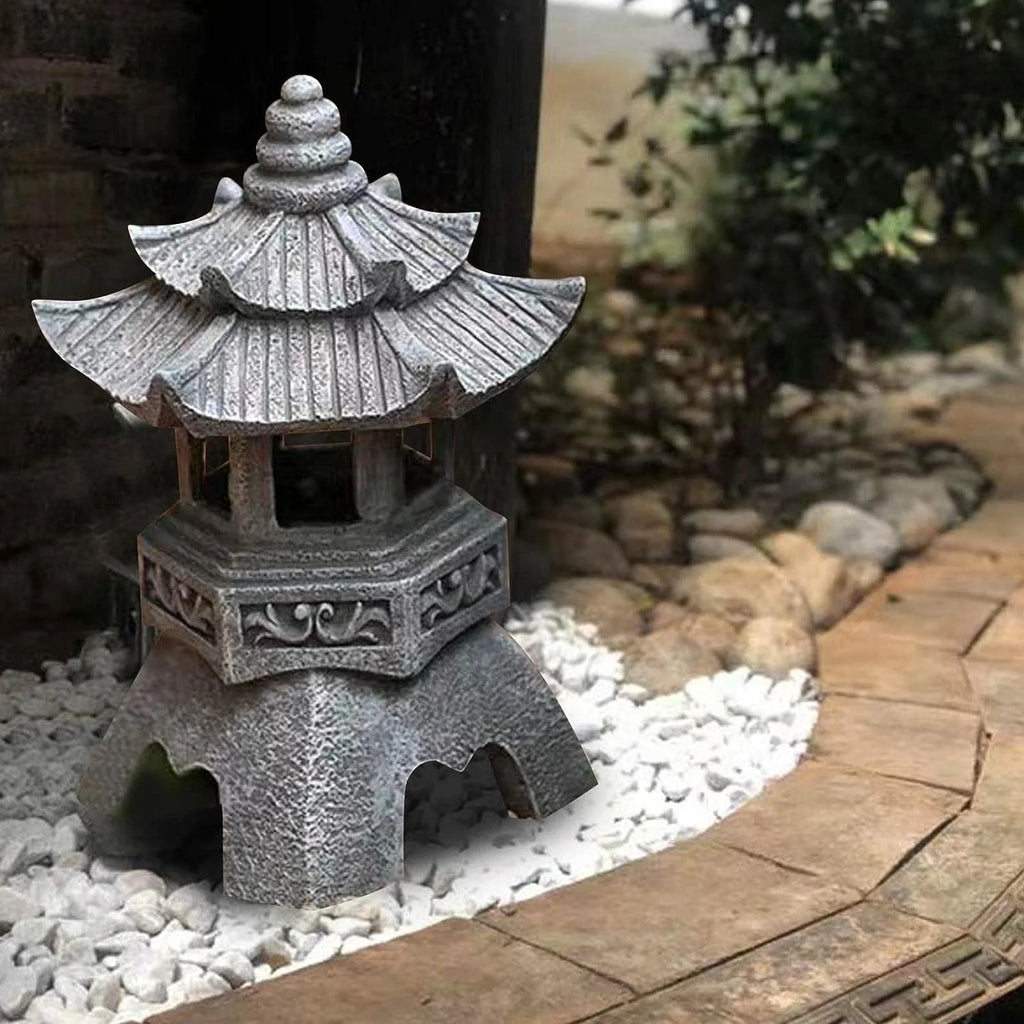 Solar Powered Japanese Pagoda Lantern Waterproof Outdoor Garden Decor Light Automatic Luminescence Zen Style Yard Pathway Lamp Oasis Select