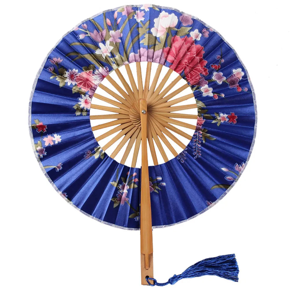 New Japanese Sakura Flower Pocket Folding Hand Fan Round Circle Party Decor Gift Bamboo Windmill Folding Fan Chinese Fans Oasis Select