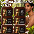 6PCS Men's Sandalwood Handmade Soap, three-in-one, Cleansing Soap cleanses face, hair, bathes the whole body, moisturizes Oasis Select Brown 420g