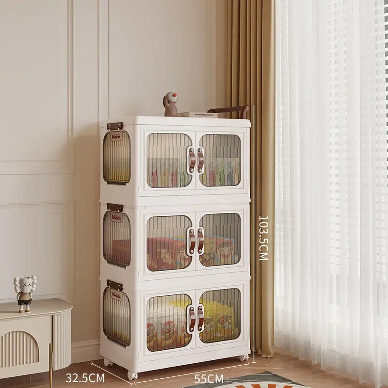 Light luxury cream wind cart storage cabinet, installation-free storage cabinet, double door multi-layer thickened storage box Oasis Select Large 3 floors