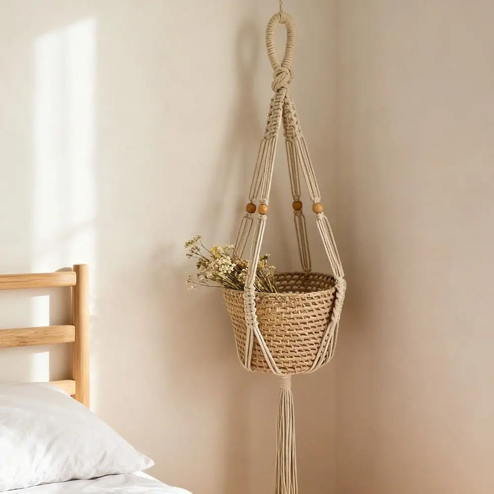 with Handmade Tassels Macrame Plant Hanger Net Cotton Rope Wall Hanging Hanging Planter Basket Knotted Lifting Rope Oasis Select