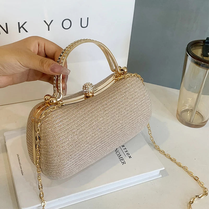 1PC Gold Fashion Chain Handbag Unique Shoulder Slung Small Banquet Bag For Dinner Storage Oasis Select Gold