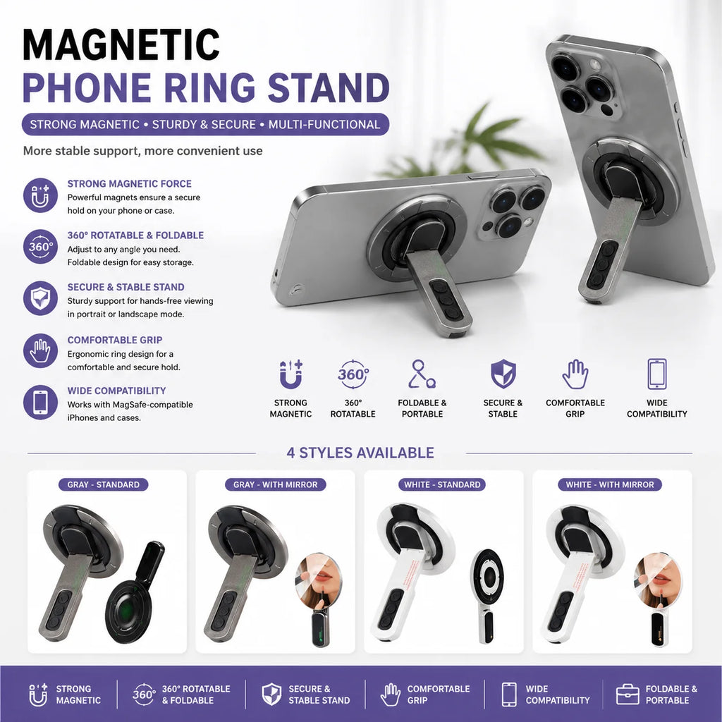 Magnetic Phone Ring Stand 360° Rotatable | Dual-Sided MagSafe