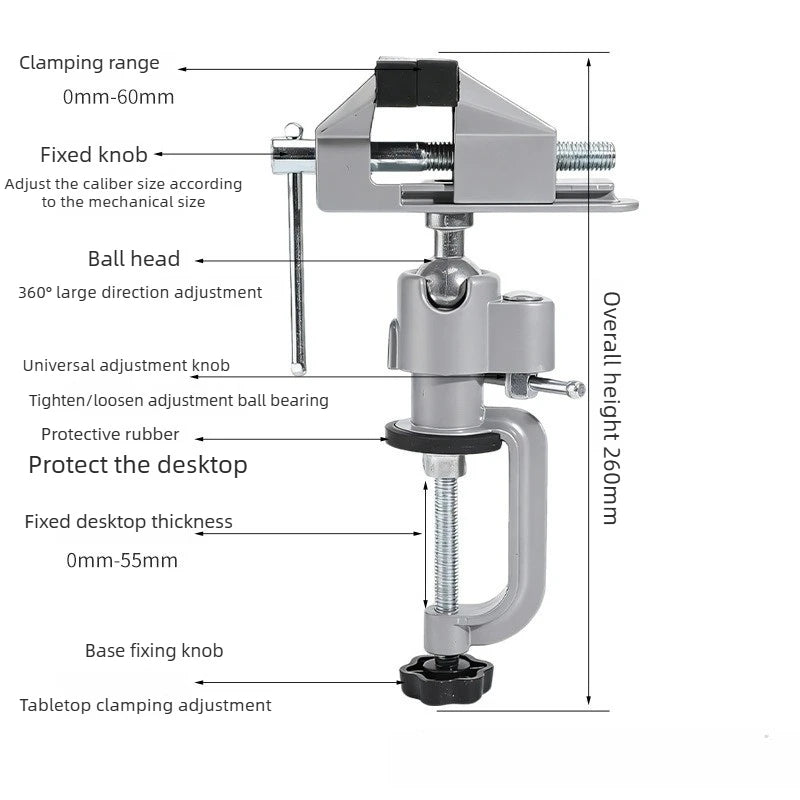 360 Degree Rotating Universal Bench Vise Clamp Holder Adjustable Desk Mount Tool Stand for Rotary Tools and Drilling Operations Oasis Select table vice