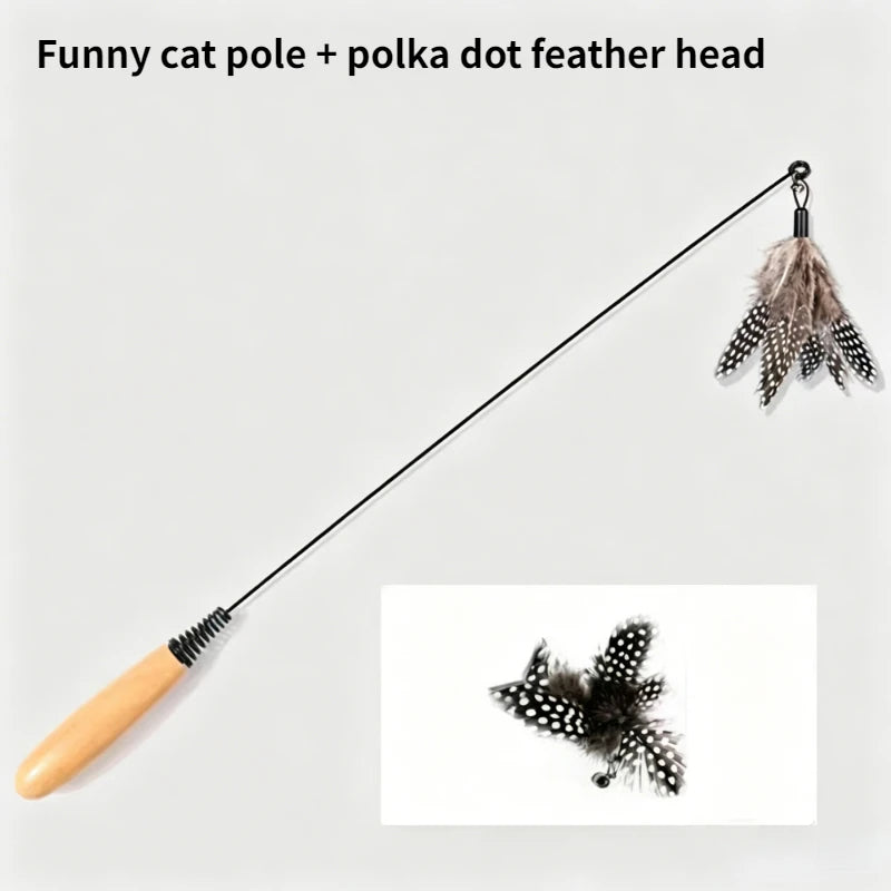 Spring Teasing Cat Stick Wooden Handle Cat Teaser Stick Toy Feather Funny Simulation Fishing Rod Bell Squeaky Cat Toy Oasis Select Cat stick