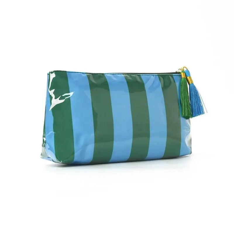 Waterproof Striped PVC Cosmetic Bag with Tassel Zipper
