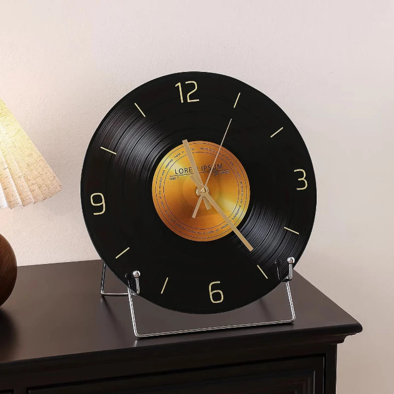 Mid Ancient Style Retro Vinyl Record Desktop Clock Decoration Living Room TV Cabinet Italian Minimalist Decoration Desk Clock Oasis Select