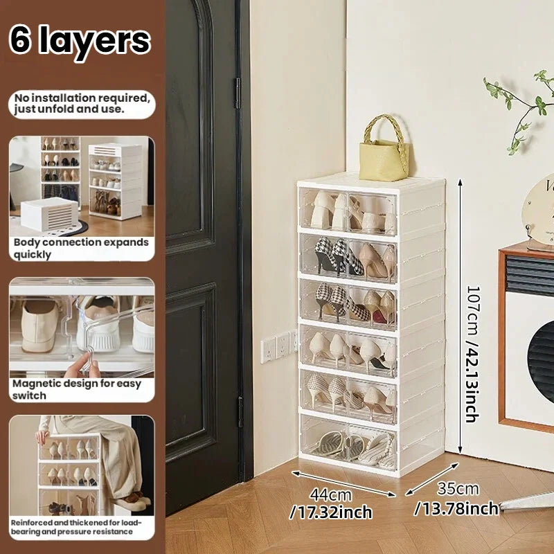 Folding, no-installation storage shoe cabinet, long and short boot toy figurine storage cabinet, simple double-row shoe box Oasis Select 6 layers