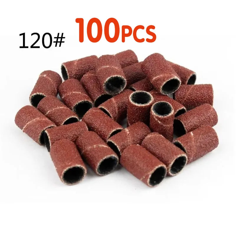 50-300pcs Sanding Cap Bands For Electric Manicure Machine 180/120/80Grit Nail Drill Grinding Bit Files Pedicure Tool Set BEND261 Oasis Select 100pcs-120