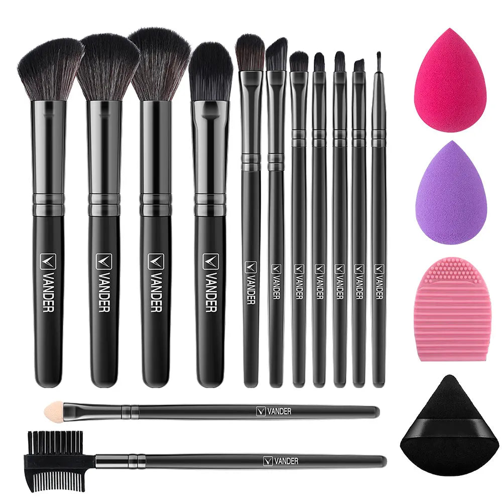 Soft Fluffy Makeup Brush & Sponge Set – Blush, Eye & Foundation Makeup Brush Set Oasis Select 13BK-PF