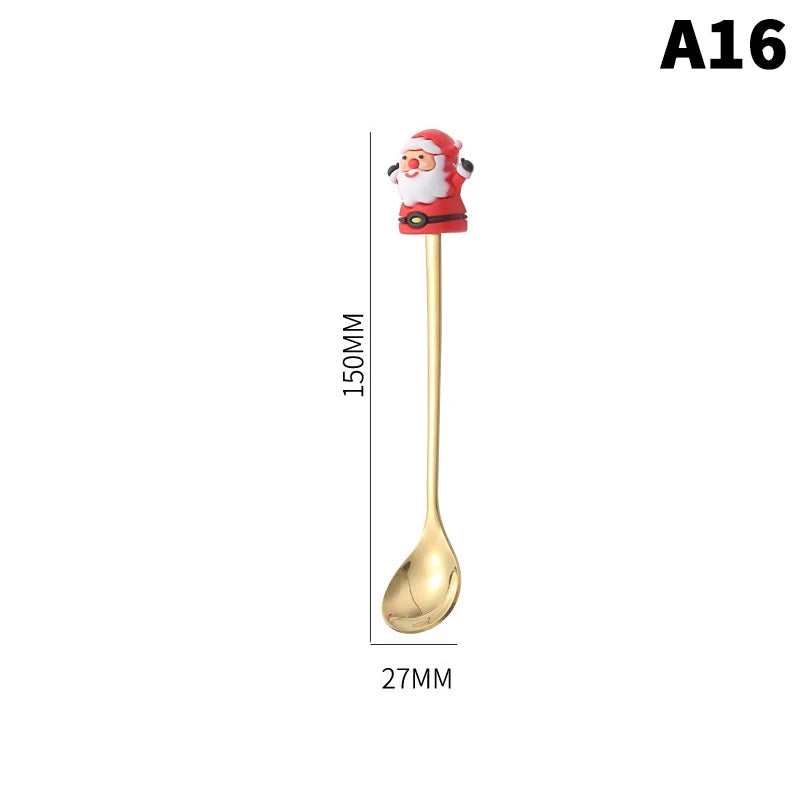 Stainless Steel Christmas Dessert Spoons Cake Forks Cartoon Tree Elk