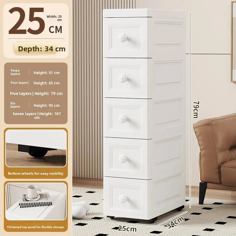 Narrow Storage Box for Kitchen Batoom Organizer Slim storage bin Home utility Closet elf PP Material Versatile Use Oasis Select 25cm White 4 Layers