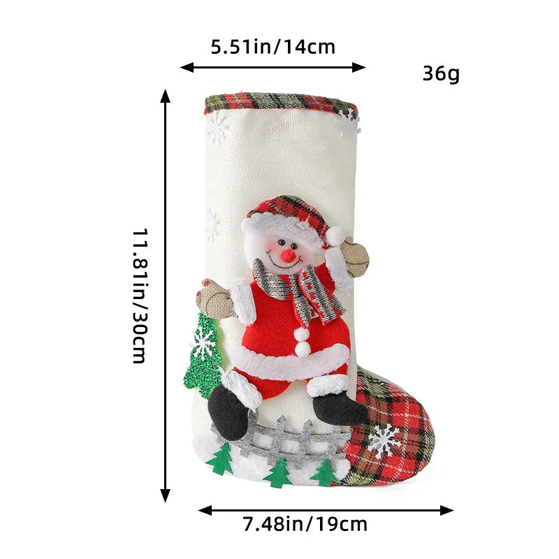 Linen Large Christmas Stocking Fence Christmas Gift Bag Christmas Tree Hanging Ornaments Candy Bag Ornaments Oasis Select M1-7