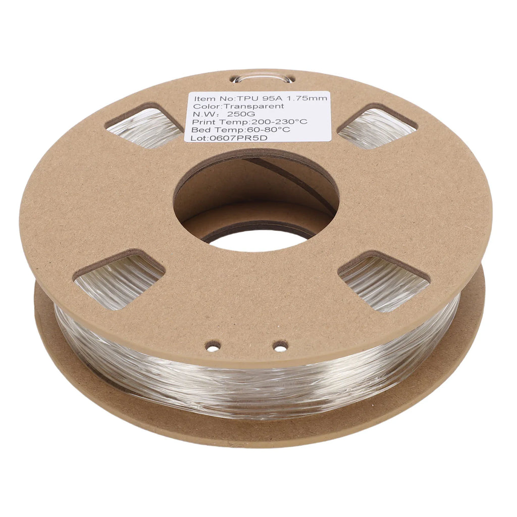 3D Printer Filament TPU Filament 1.75mm 95A 250g High Elasticity Flexible 3D Printer Filament for Most 3D Printers Transparent Oasis Select Transparent