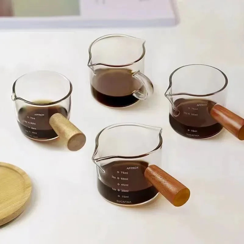 50/75ml Espresso Measuring Cup with Wood Handle Glass Single Mouth Mini Milk Jug Multi-function for Household Coffee Supplies Oasis Select