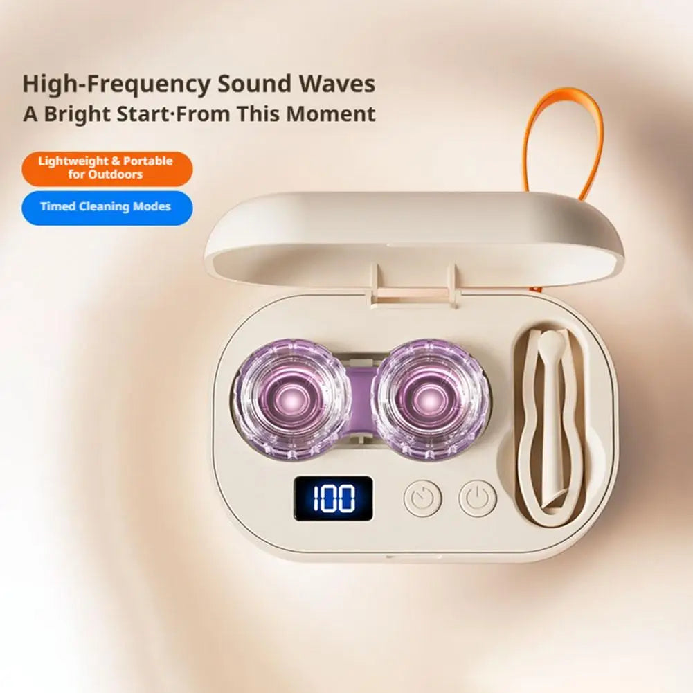 Rechargeable Portable Ultrasonic Contact Lens Cleaning Box, High Vibration 360° Sterilizer Washer for Disposable Soft RGP OK Len Oasis Select