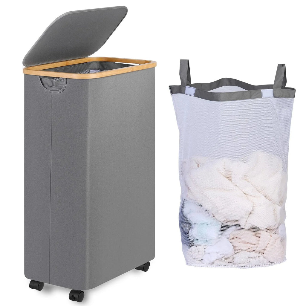 110L Rolling Laundry Basket – Slim Folding Hamper on Wheels Rolling Laundry Hamper Oasis Select Gray One Size