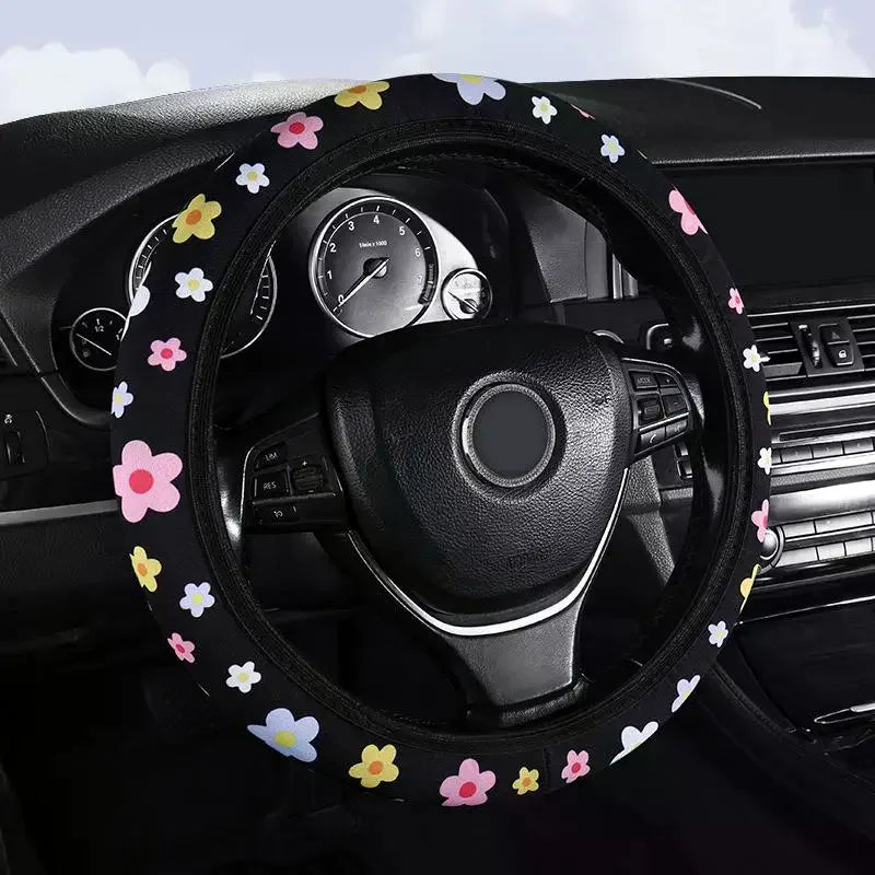 Car Steering Wheel Cover Flowers Print Anti-Slip Universal Auto Steering Wheel Protector Interior Accessories Wheel Cover Oasis Select