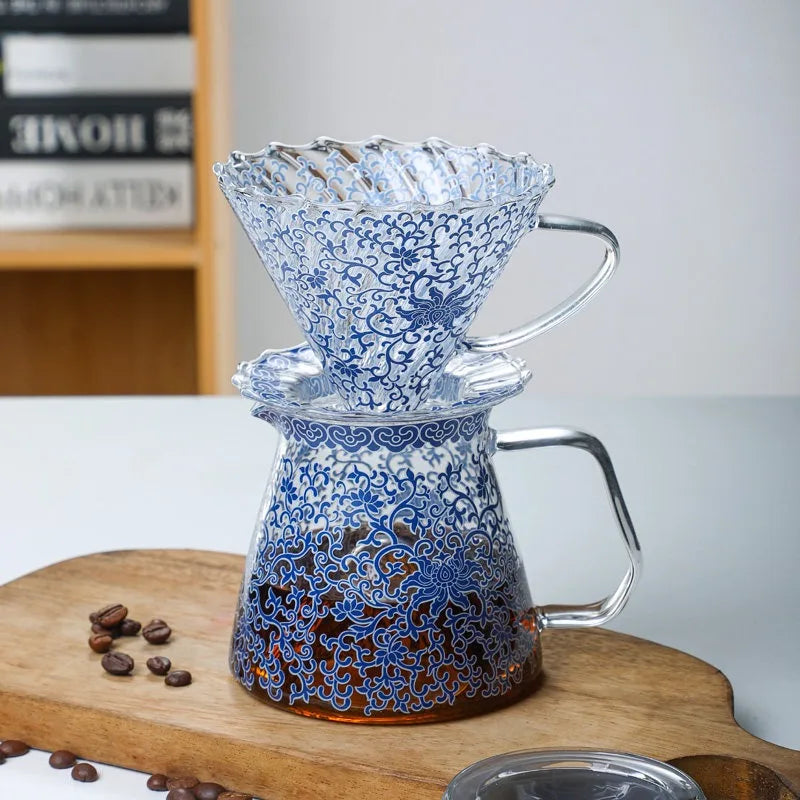 Coffee Pot Blue and White Porcelain Glass Coffee Filter Cup Home Store Drinking Utensils High Temperature Resistance Oasis Select