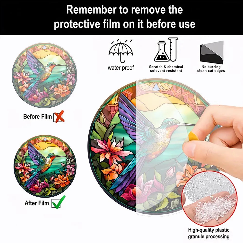 NEW Acrylic Painted Hummingbird Pendant Bird Floral Pattern Suncatcher Round Wreath Porch Window Outdoor Patio Hanging Ornaments Oasis Select