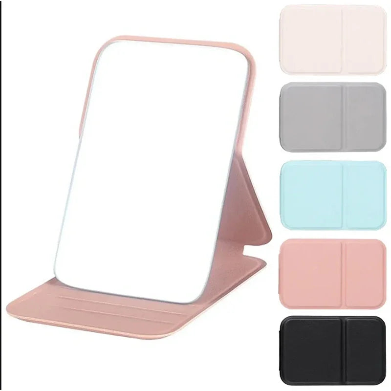 Woman MINI Folding Makeup Mirror High-quality Portable Pocket Makeup Mirror Single-side Creative Women Solid Color Handle Desk Oasis Select