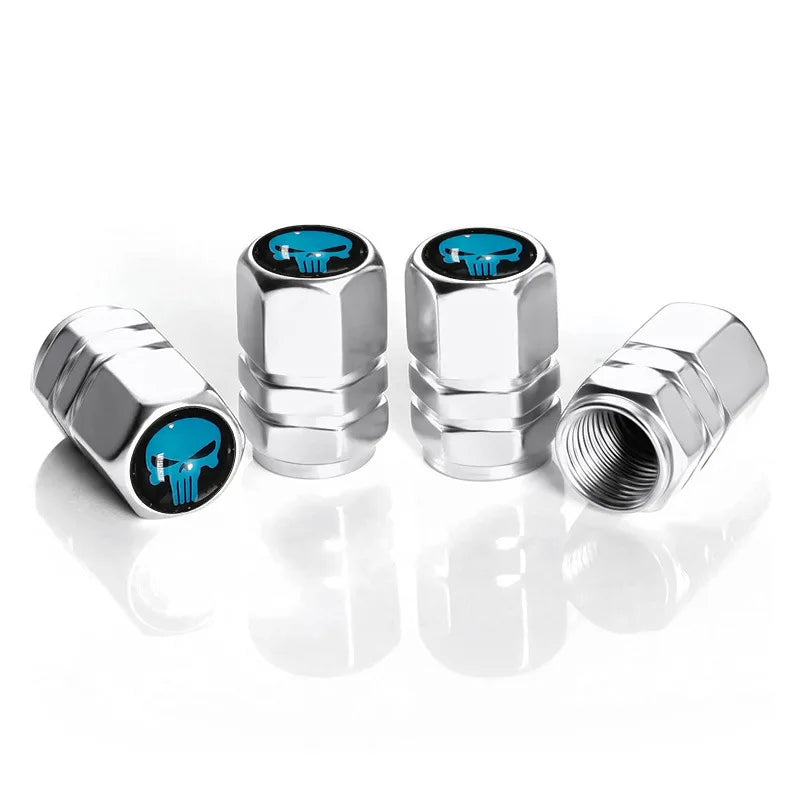 4 PCS Car Tire Valve Stem Caps, Air Caps Cover with Skull Pattern, Dust Proof Metal Valve Stem Covers Oasis Select Silver-M