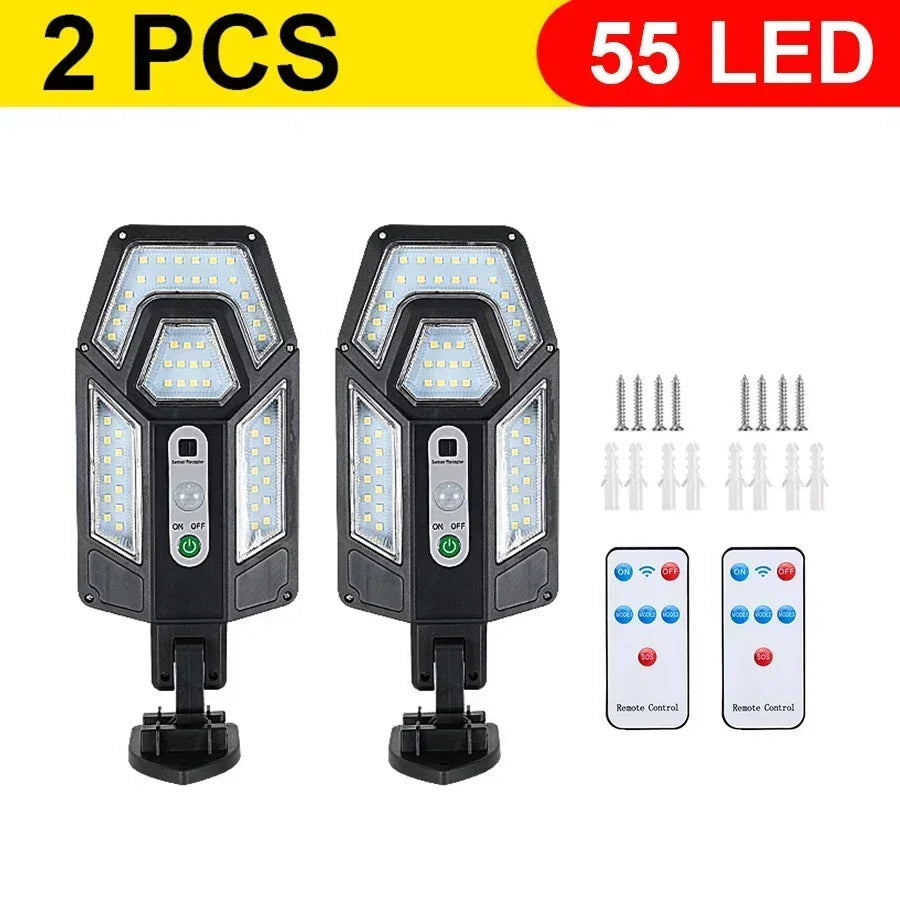 1/2PC 55LED Solar Wall Light 3 Lighting Mode Smart Sensor Strong Light Waterproof Floodlight Lamp Garden Street Sunlight Lantern Oasis Select 55led 2PC